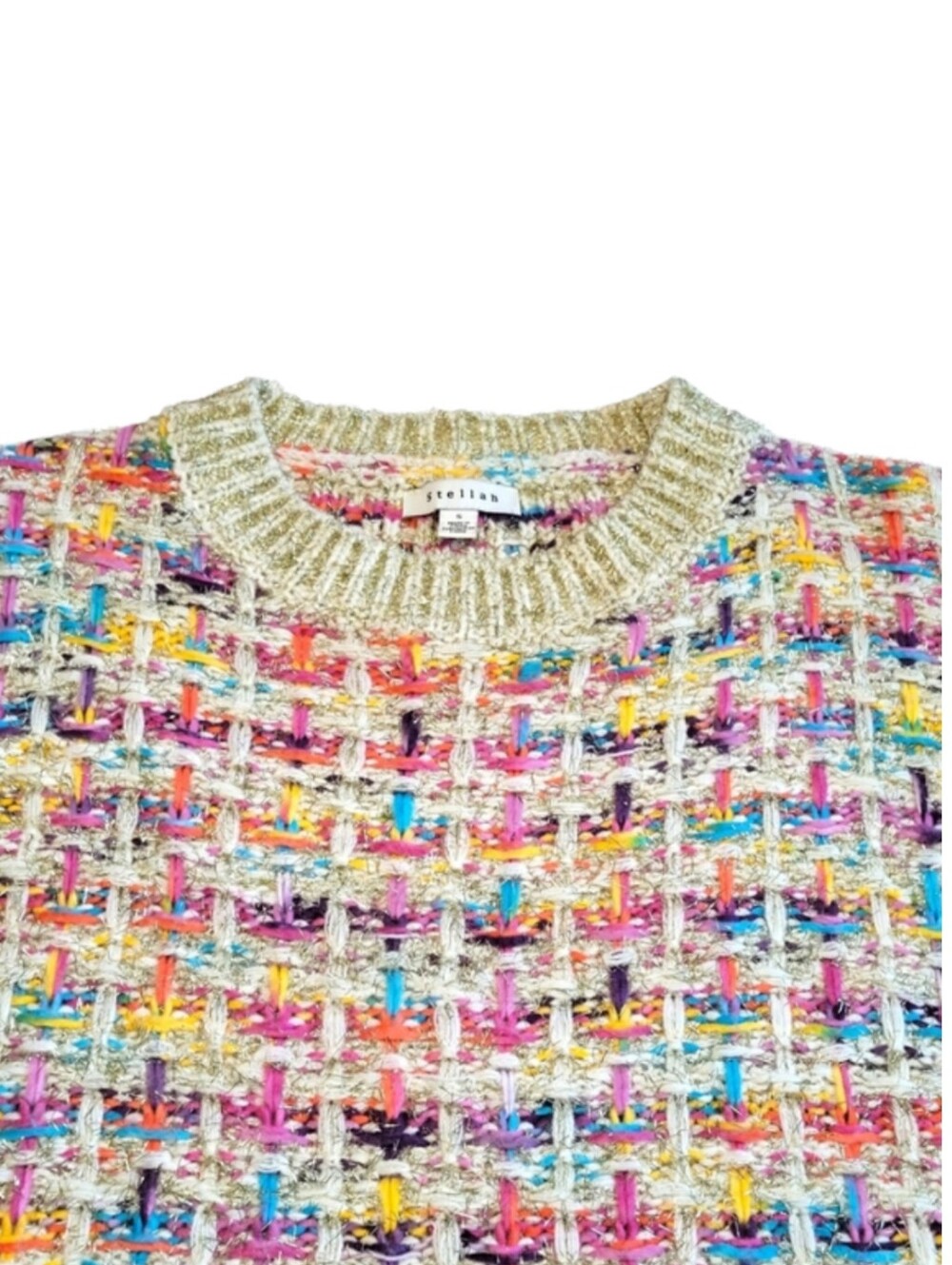 Anthropologie Stellah Sweater Myla Sparkled Metallic Multicolor Knit Small - Picture 7 of 11